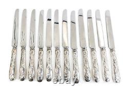 12 Tiffany & Co Sterling Silver Hollow Dinner Knives in Japanese Audubon c1890