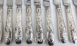 12 Tiffany & Co Sterling Silver Hollow Dinner Knives in Japanese Audubon c1890