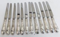 12 Tiffany & Co Sterling Silver Hollow Dinner Knives in Japanese Audubon c1890