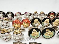 13 Pairs Vtg Japanese Sterling Silver Toshikane Porcelain Ceramic Cufflinks LOT