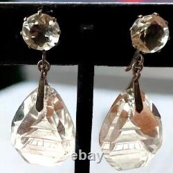 1930s Japanese Sterling Silver Reverse Carved Crystal Pagoda Earrings