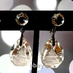 1930s Japanese Sterling Silver Reverse Carved Crystal Pagoda Earrings