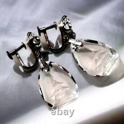 1930s Japanese Sterling Silver Reverse Carved Crystal Pagoda Earrings