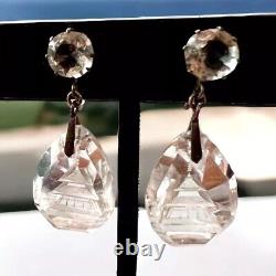 1930s Japanese Sterling Silver Reverse Carved Crystal Pagoda Earrings