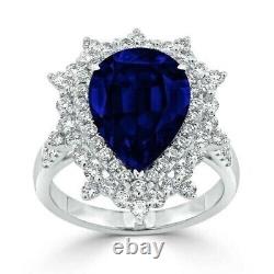 2.90Ct Pear Lab-Created Sapphire & Diamond Engagement Ring 14K White Gold Plated