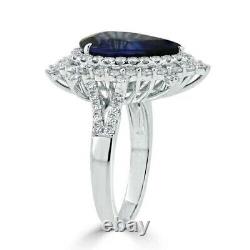 2.90Ct Pear Lab-Created Sapphire & Diamond Engagement Ring 14K White Gold Plated