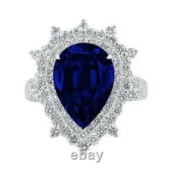 2.90Ct Pear Lab-Created Sapphire & Diamond Engagement Ring 14K White Gold Plated