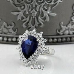 2.90Ct Pear Lab-Created Sapphire & Diamond Engagement Ring 14K White Gold Plated