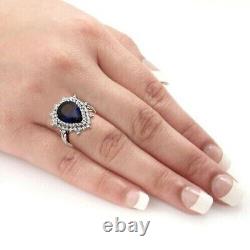 2.90Ct Pear Lab-Created Sapphire & Diamond Engagement Ring 14K White Gold Plated