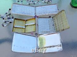 4p ANTIQUE STERLING SILVER 950 GOLD 14K CIGARETTE BOX BUSINESS CARD JAPAN ENAMEL