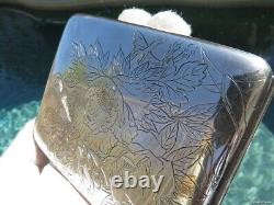 4p ANTIQUE STERLING SILVER 950 GOLD 14K CIGARETTE BOX BUSINESS CARD JAPAN ENAMEL