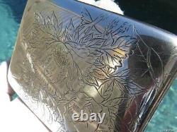 4p ANTIQUE STERLING SILVER 950 GOLD 14K CIGARETTE BOX BUSINESS CARD JAPAN ENAMEL