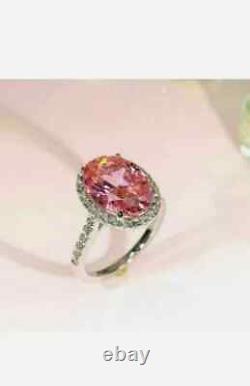 6.00 Ct Oval Natural Morganite Diamond Bridal Wedding Ring 925 Sterling Silver 7