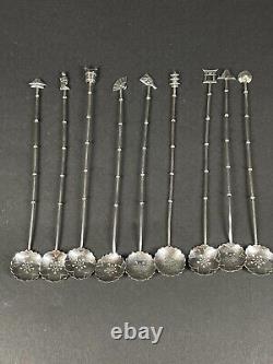 9 Vintage Japanese Sterling Ice Tea Spoons Arch Pagoda Fan Local Motifs
