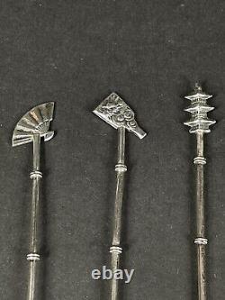 9 Vintage Japanese Sterling Ice Tea Spoons Arch Pagoda Fan Local Motifs