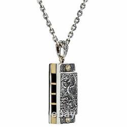 925 Sterling Silver Brass Japanese Phoenix Floral Harmonica Pendant Necklace New