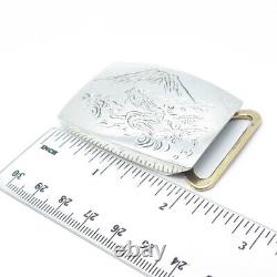 950 Sterling Silver Antique Japanese Engraved Mount Fuji Belt Buckle