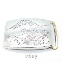 950 Sterling Silver Antique Japanese Engraved Mount Fuji Belt Buckle