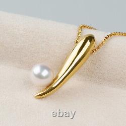 AAA 6.5mm Japanese Akoya Pearl 18Kt Yellow Gold Pendant&Sterling Silver Chain