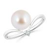 Angara 8mm Japanese Akoya Pearl Chevron Ring With Diamond In Sterling Silver