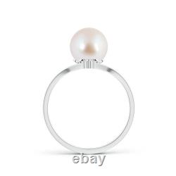 ANGARA 8mm Japanese Akoya Pearl Chevron Ring with Diamond in Sterling Silver