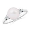 Angara 8mm Japanese Akoya Pearl Ring With Trio Diamonds In Sterling Silver