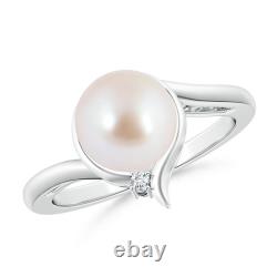 ANGARA 8mm Japanese Akoya Pearl Solitaire Ring with Diamond in Sterling Silver