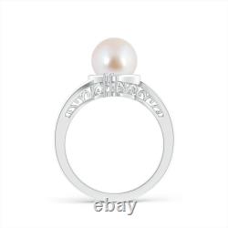 ANGARA 8mm Japanese Akoya Pearl Solitaire Ring with Diamond in Sterling Silver