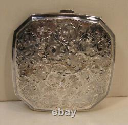 ANTIQUE 970 STERLING SILVER ENGRAVED JAPANESE EXPORT POWDER COMPACT WithMIRROR