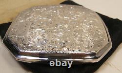 ANTIQUE 970 STERLING SILVER ENGRAVED JAPANESE EXPORT POWDER COMPACT WithMIRROR