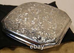 ANTIQUE 970 STERLING SILVER ENGRAVED JAPANESE EXPORT POWDER COMPACT WithMIRROR