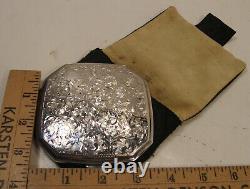 ANTIQUE 970 STERLING SILVER ENGRAVED JAPANESE EXPORT POWDER COMPACT WithMIRROR