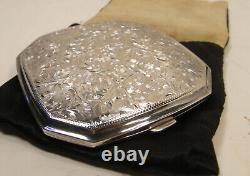 ANTIQUE 970 STERLING SILVER ENGRAVED JAPANESE EXPORT POWDER COMPACT WithMIRROR