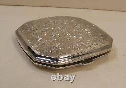 ANTIQUE 970 STERLING SILVER ENGRAVED JAPANESE EXPORT POWDER COMPACT WithMIRROR