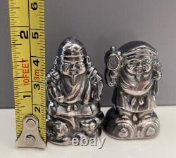 Antique Asian Japanese Sterling Silver Figural Salt Pepper Shakers Daikoku Ebisu
