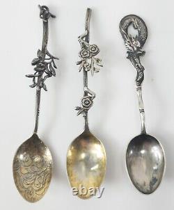 Antique Group of Three Chinese or Japanese Export Sterling Silver Spoons