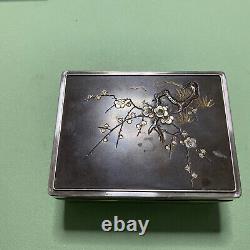Antique Japanese K. Uyeda 950 Sterling Silver Chokin Cherry Blossom Floral Box