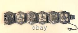 Antique Japanese Lucky Happy Sterling Silver Link Bracelet withOriginal Box c1940