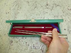 Antique Japanese Marked Sterling Solid Pure Silver Chopsticks 2 Pairs In Box