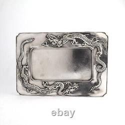 Antique Japanese Meiji Dragon Pattern Solid Sterling Silver Tray / Platter