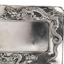 Antique Japanese Meiji Dragon Pattern Solid Sterling Silver Tray / Platter