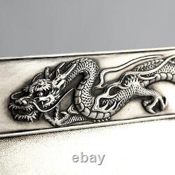 Antique Japanese Meiji Dragon Pattern Solid Sterling Silver Tray / Platter