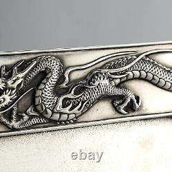 Antique Japanese Meiji Dragon Pattern Solid Sterling Silver Tray / Platter