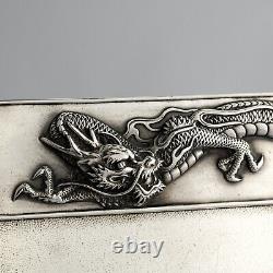 Antique Japanese Meiji Dragon Pattern Solid Sterling Silver Tray / Platter