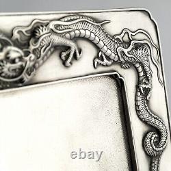 Antique Japanese Meiji Dragon Pattern Solid Sterling Silver Tray / Platter