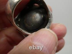 Antique Japanese Menuki Shakudo Sea Sailing SHIP Sterling 925 Meiji Era RING 7.5