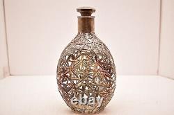Antique Japanese Sterling Silver 950 Overlay Bamboo Decanter Glass Bottle