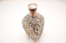 Antique Japanese Sterling Silver 950 Overlay Bamboo Decanter Glass Bottle
