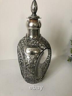 Antique Japanese Sterling Silver Decanter Overlay Glass Bottle/ Decanter