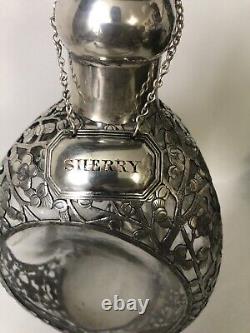 Antique Japanese Sterling Silver Decanter Overlay Glass Bottle/ Decanter